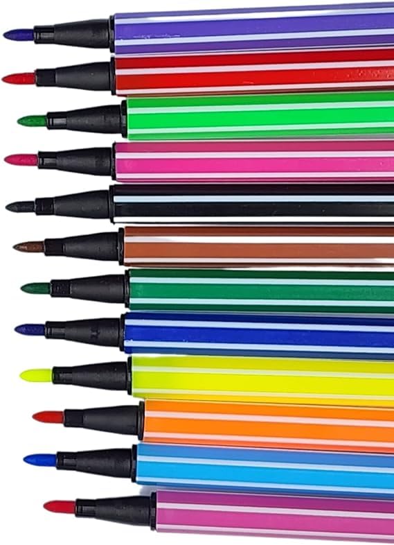 Rashi Collection 12-Color Washable Acrylic Marker Set | Water-Based, Non-Toxic Paint Pens for Kids | Vibrant Opaque Colors with Protective Purple Storage Capsule | Ideal for School Crafts, DIY & Canvas