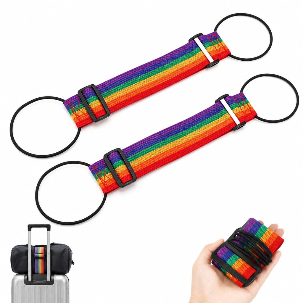 Rashi Collection 6-Piece Adjustable Luggage Straps | Stretchable Rainbow Nylon Travel Belts with Quick Release Buckle & Dual Loops | Secure Baggage Binder for Suitcases & Bags