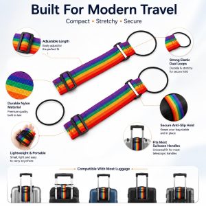 Rashi Collection 6-Piece Adjustable Luggage Straps | Stretchable Rainbow Nylon Travel Belts with Quick Release Buckle & Dual Loops | Secure Baggage Binder for Suitcases & Bags