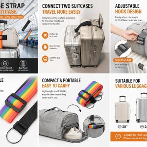 Rashi Collection 6-Piece Adjustable Luggage Straps | Stretchable Rainbow Nylon Travel Belts with Quick Release Buckle & Dual Loops | Secure Baggage Binder for Suitcases & Bags