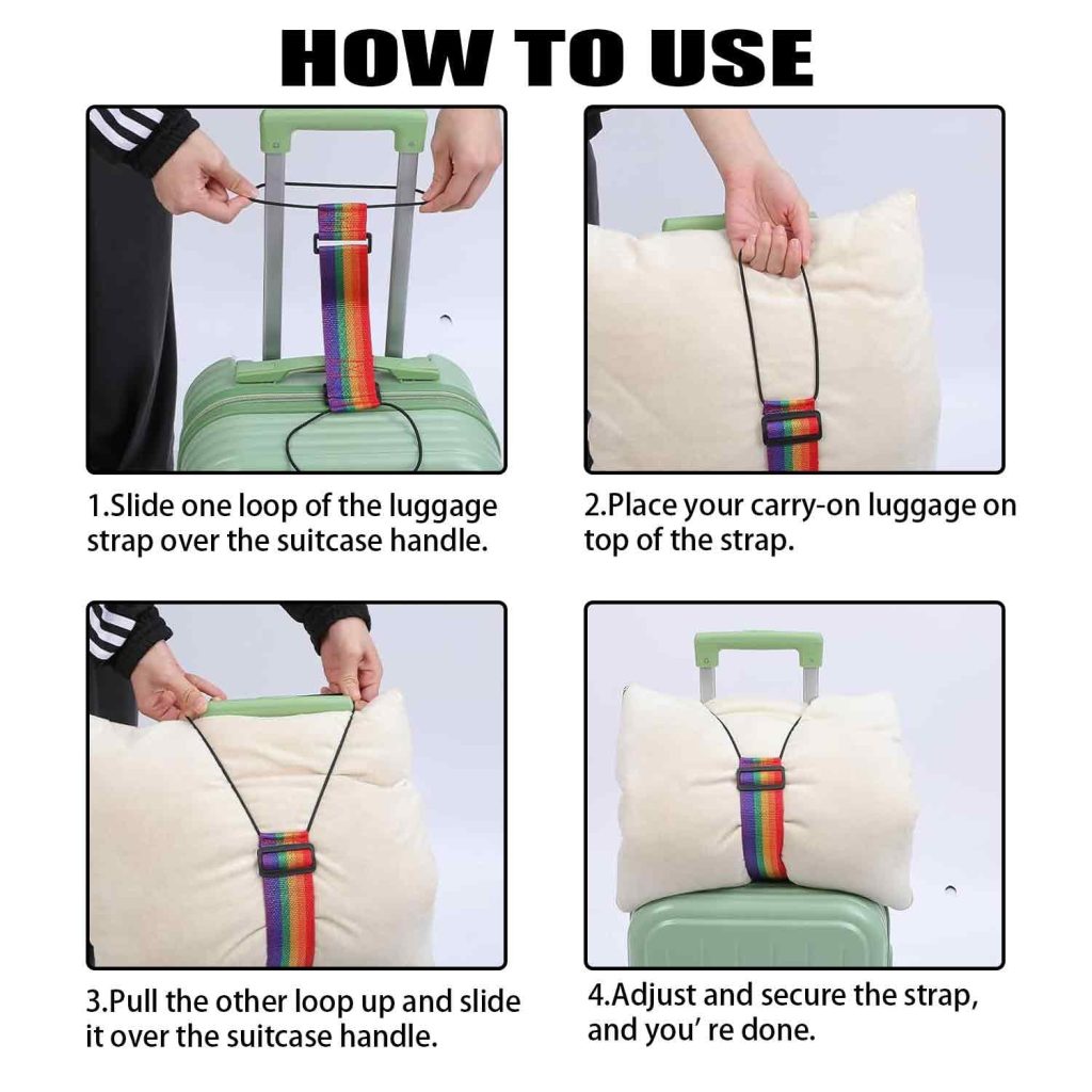 Rashi Collection 6-Piece Adjustable Luggage Straps | Stretchable Rainbow Nylon Travel Belts with Quick Release Buckle & Dual Loops | Secure Baggage Binder for Suitcases & Bags