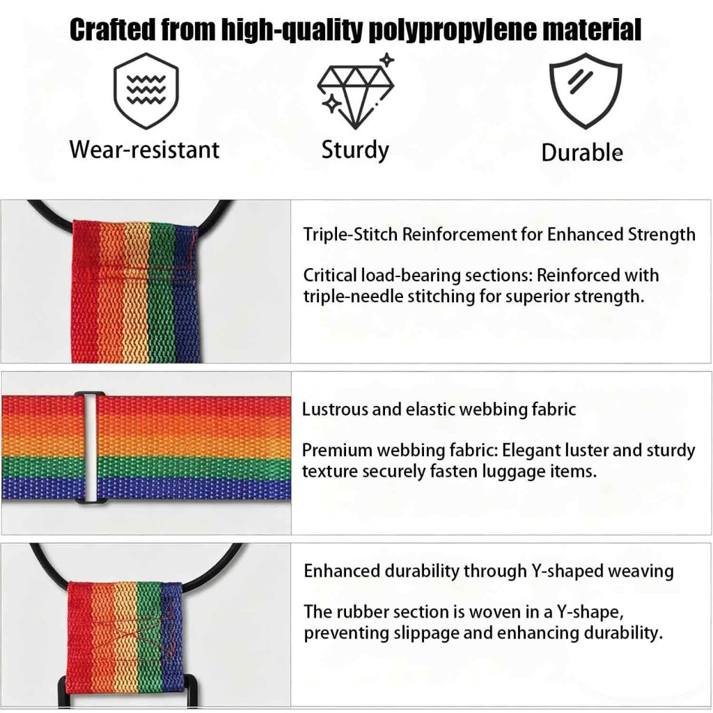 Rashi Collection 6-Piece Adjustable Luggage Straps | Stretchable Rainbow Nylon Travel Belts with Quick Release Buckle & Dual Loops | Secure Baggage Binder for Suitcases & Bags