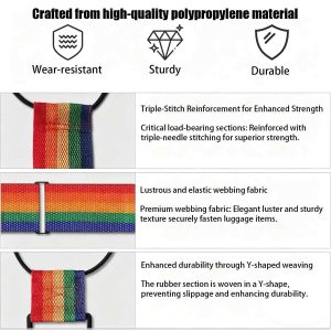 Rashi Collection 6-Piece Adjustable Luggage Straps | Stretchable Rainbow Nylon Travel Belts with Quick Release Buckle & Dual Loops | Secure Baggage Binder for Suitcases & Bags