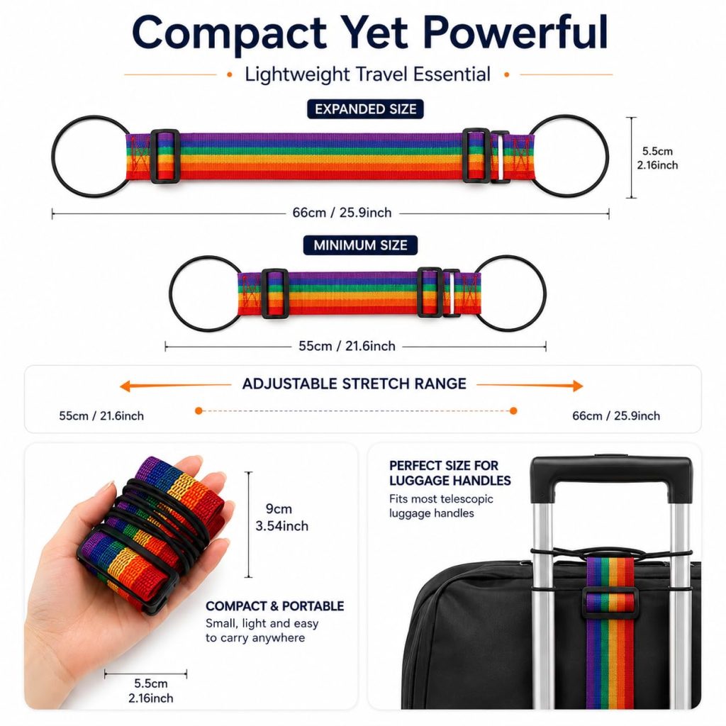 Rashi Collection 6-Piece Adjustable Luggage Straps | Stretchable Rainbow Nylon Travel Belts with Quick Release Buckle & Dual Loops | Secure Baggage Binder for Suitcases & Bags