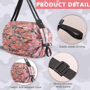 Rashi Collection Pack of 2 Roll N Go Foldable Shopping Bags | Premium Nylon Reusable Grocery Tote | Waterproof Pocket-Sized Shoulder Bag with Zipper (Random Colors)
