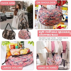 Rashi Collection Pack of 2 Roll N Go Foldable Shopping Bags | Premium Nylon Reusable Grocery Tote | Waterproof Pocket-Sized Shoulder Bag with Zipper (Random Colors)