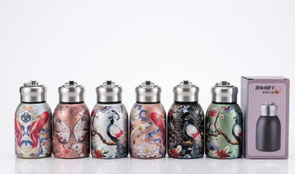 Rashi Collection 300ml Vintage Designer Stainless Steel Vacuum Flask | Double-Wall Insulated Hot & Cold Travel Thermos | Leak-Proof Wide Mouth Bottle with Easy-Carry Loop (Random Traditional Art Pattern)