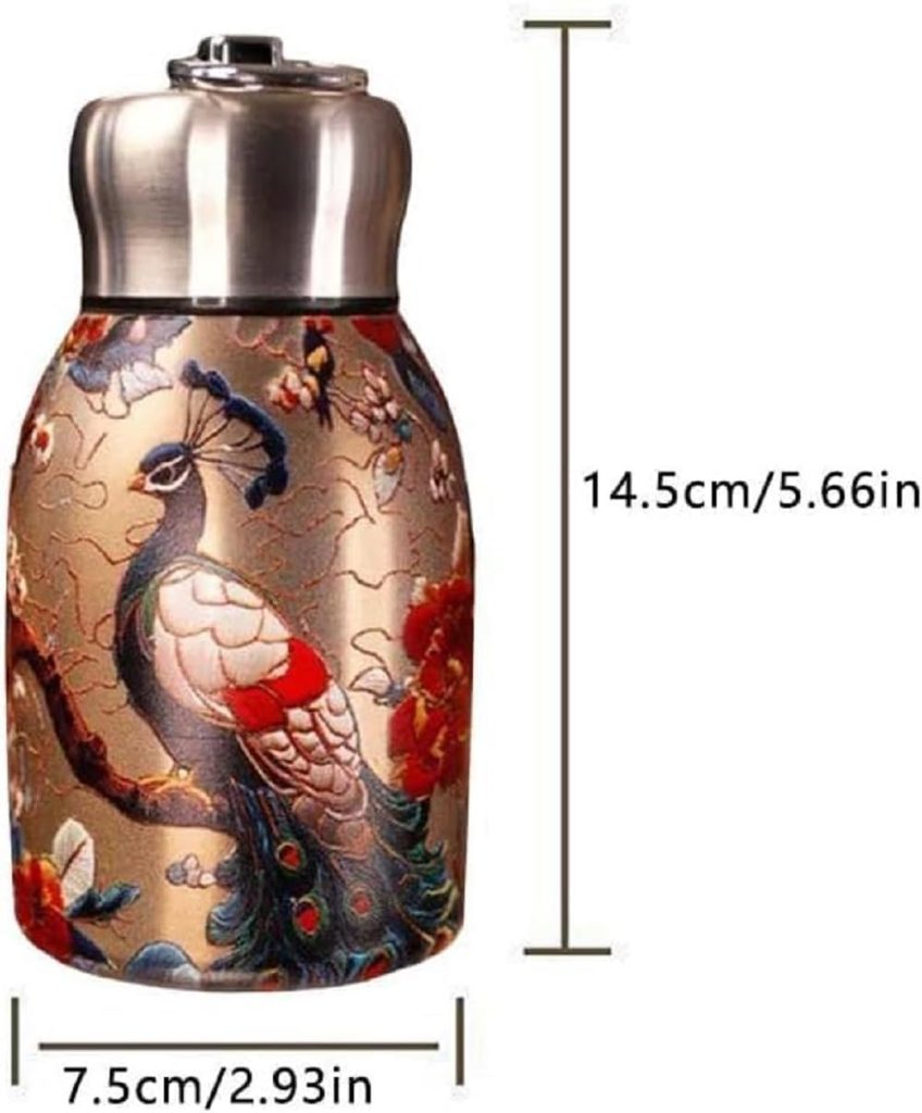 Rashi Collection 300ml Vintage Designer Stainless Steel Vacuum Flask | Double-Wall Insulated Hot & Cold Travel Thermos | Leak-Proof Wide Mouth Bottle with Easy-Carry Loop (Random Traditional Art Pattern)