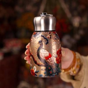 Rashi Collection 300ml Vintage Designer Stainless Steel Vacuum Flask | Double-Wall Insulated Hot & Cold Travel Thermos | Leak-Proof Wide Mouth Bottle with Easy-Carry Loop (Random Traditional Art Pattern)