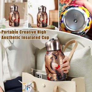 Rashi Collection 300ml Vintage Designer Stainless Steel Vacuum Flask | Double-Wall Insulated Hot & Cold Travel Thermos | Leak-Proof Wide Mouth Bottle with Easy-Carry Loop (Random Traditional Art Pattern)
