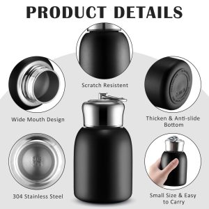 Rashi Collection 300ml Mini Stainless Steel Vacuum Flask | Solid Color Double Wall Insulated Travel Thermos | Leakproof Hot & Cold Water Bottle with Keyring Cap (Random Color)