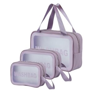 Rashi Collection Set of 3 Waterproof Travel Wash Bags | Translucent PU & PVC Toiletry Organizer Pouch | Multipurpose Cosmetic & Makeup Kit for Men & Women (Random Colors)