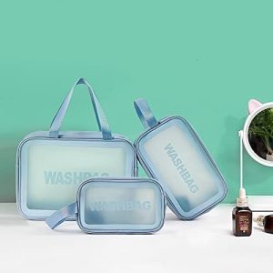 Rashi Collection Set of 3 Waterproof Travel Wash Bags | Translucent PU & PVC Toiletry Organizer Pouch | Multipurpose Cosmetic & Makeup Kit for Men & Women (Random Colors)