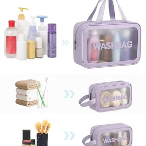 Rashi Collection Set of 3 Waterproof Travel Wash Bags | Translucent PU & PVC Toiletry Organizer Pouch | Multipurpose Cosmetic & Makeup Kit for Men & Women (Random Colors)