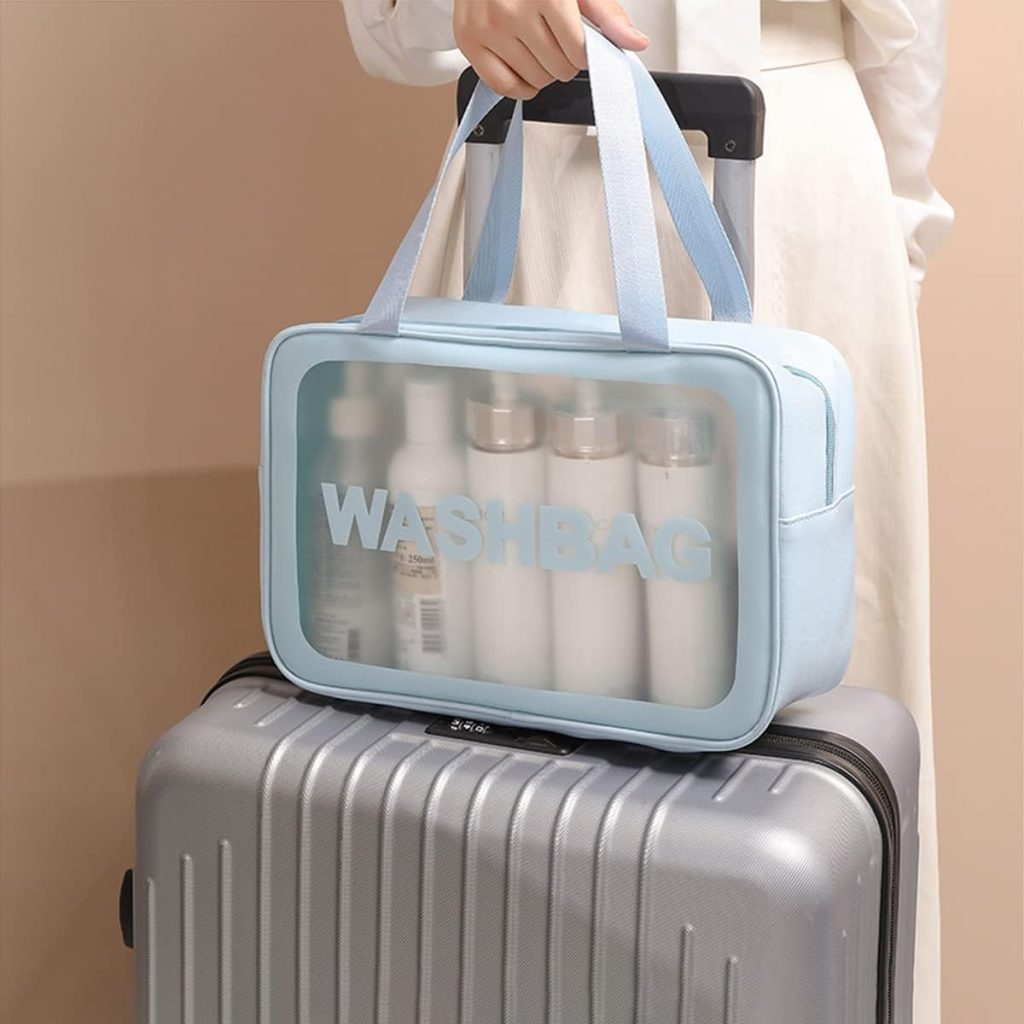 Rashi Collection Set of 3 Waterproof Travel Wash Bags | Translucent PU & PVC Toiletry Organizer Pouch | Multipurpose Cosmetic & Makeup Kit for Men & Women (Random Colors)