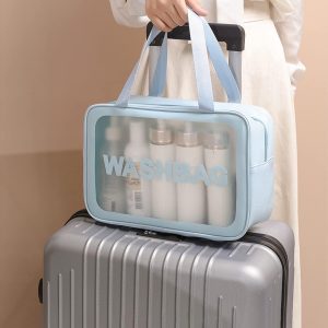 Rashi Collection Set of 3 Waterproof Travel Wash Bags | Translucent PU & PVC Toiletry Organizer Pouch | Multipurpose Cosmetic & Makeup Kit for Men & Women (Random Colors)