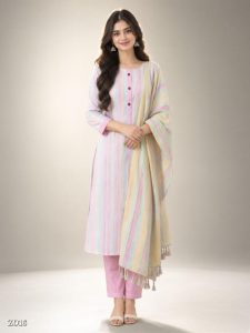 Ethnic Khadi Cotton Kurti with Pant and Dupatta Set