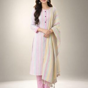 Ethnic Khadi Cotton Kurti with Pant and Dupatta Set