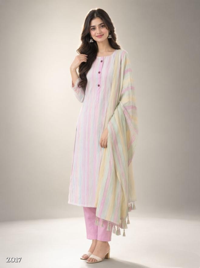 Ethnic Khadi Cotton Kurti with Pant and Dupatta Set