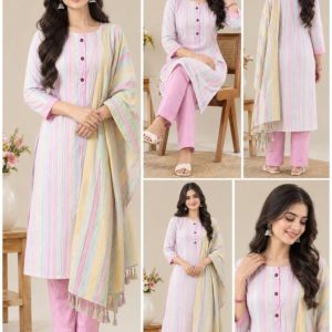 Ethnic Khadi Cotton Kurti with Pant and Dupatta Set