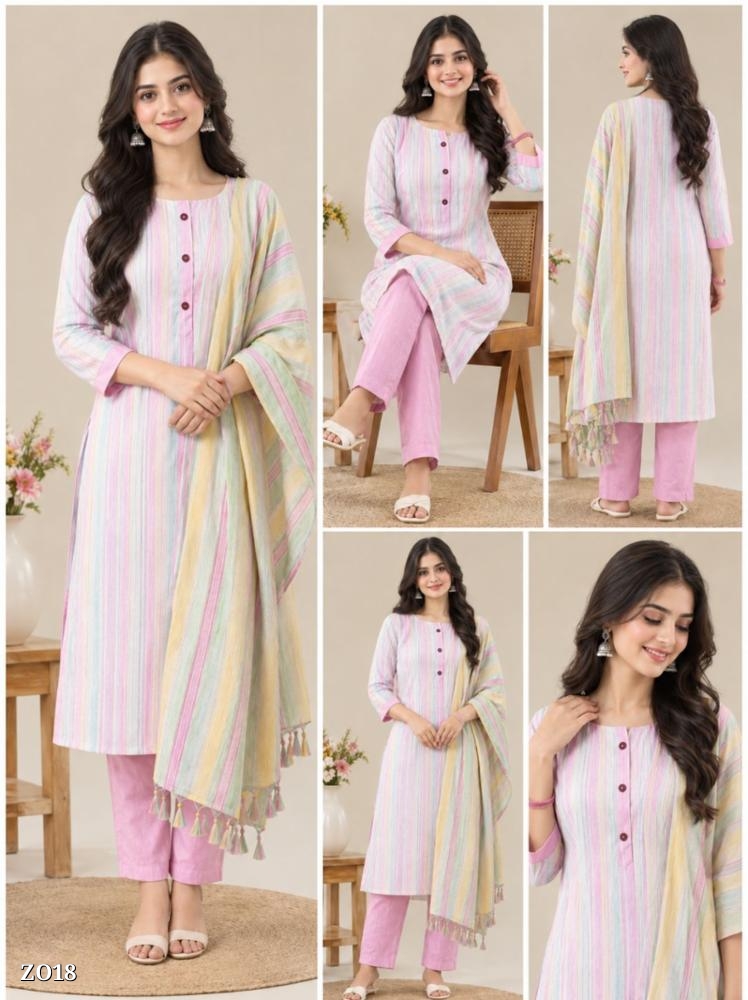 Ethnic Khadi Cotton Kurti with Pant and Dupatta Set