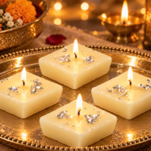 Kajukatri Design Wax Candles with Silver Foil for Diwali Pooja Decor (12Pc Set)