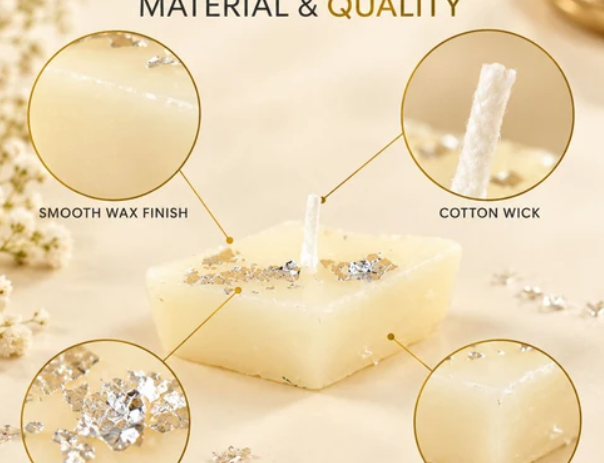 Kajukatri Design Wax Candles with Silver Foil for Diwali Pooja Decor (12Pc Set)