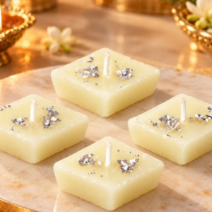 Kajukatri Design Wax Candles with Silver Foil for Diwali Pooja Decor (12Pc Set)