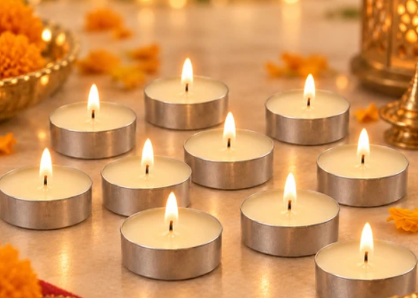 Decorative Wax Tea Light Candles for Diwali Puja and Home Decor (120 Pc Set)