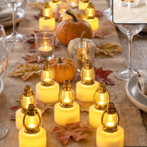 Home Kitchen Golden Lantern LED Decorative Candle Lamps for Home and Diwali Decor (12 Pc Set)