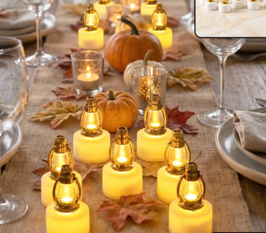 Home Kitchen Golden Lantern LED Decorative Candle Lamps for Home and Diwali Decor (12 Pc Set)
