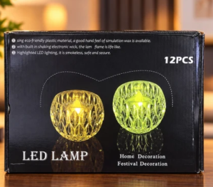 Crystal Look LED Tealight Lamps for Home Decor, Diwali and Parties (12 Pc Set)