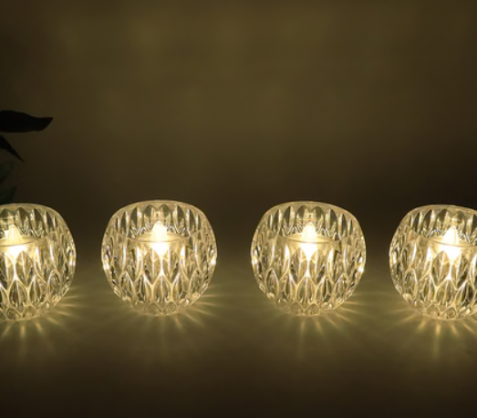 Crystal Look LED Tealight Lamps for Home Decor, Diwali and Parties (12 Pc Set)