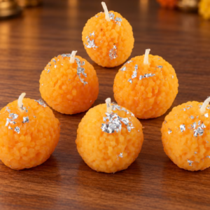 Laddu Design Wax Candles for Diwali Decor, Pooja & Festive Gifting (6 Pc)
