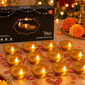 Flameless Water Sensor LED Diyas for Diwali and Pooja Home Decor (12 Pc Set)