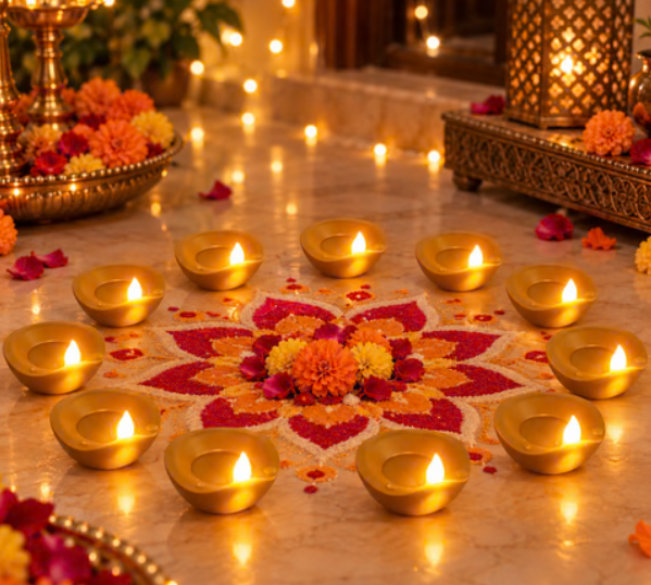 Flameless Water Sensor LED Diyas for Diwali and Pooja Home Decor (12 Pc Set)