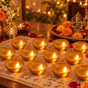Flameless Water Sensor LED Diyas for Diwali and Pooja Home Decor (12 Pc Set)