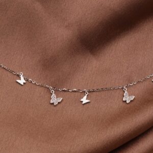 925 Sterling Silver Butterfly Bracelet | The Fluttering Butterfly Bracelet - 925 Sterling Silver | Sterling Silver Butterfly Charm Bracelet | Dainty 925 Silver Butterfly Bracelet for Women | Silver Butterfly Bracelet with CZ