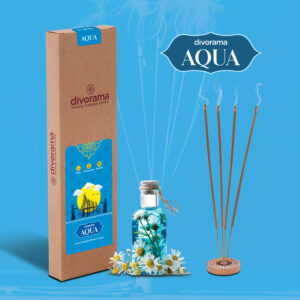 DivoRama Luxury Aqua Incense Sticks Agarbatti - 100% Indian Natural Aroma - Long Lasting Aqua Agarbattis for Puja, Meditation, Happy Vibes - 60 Sticks