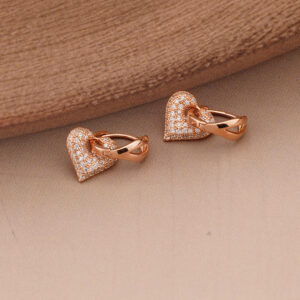 AGOR 925 Silver Rose Gold Heart Dangle Earrings