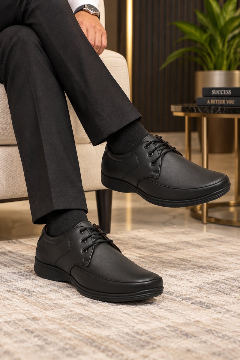 WUGO Men's Black Party Wear Derby Shoes, 1004-N