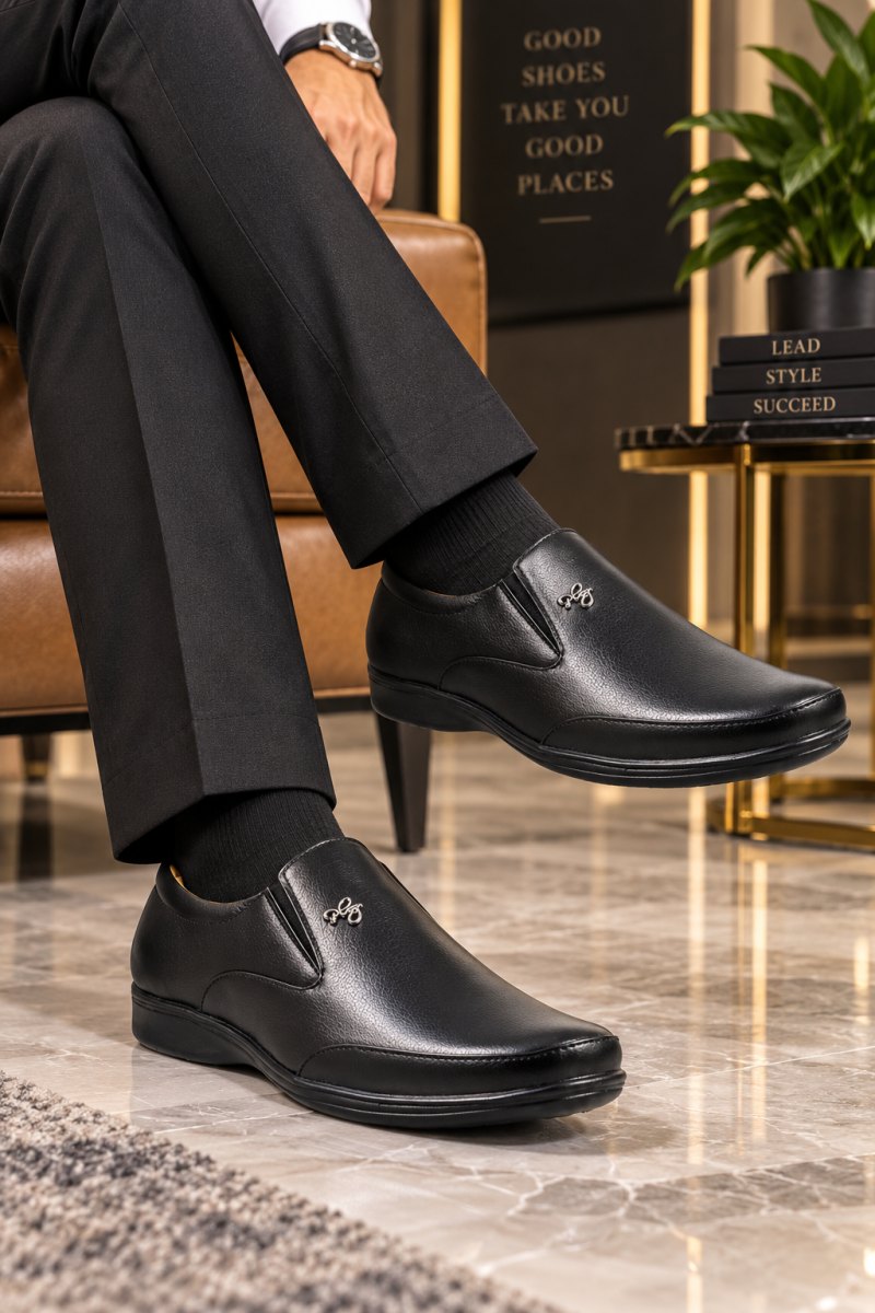 WUGO Men's Black Formal Shoes, FK1002-BLK