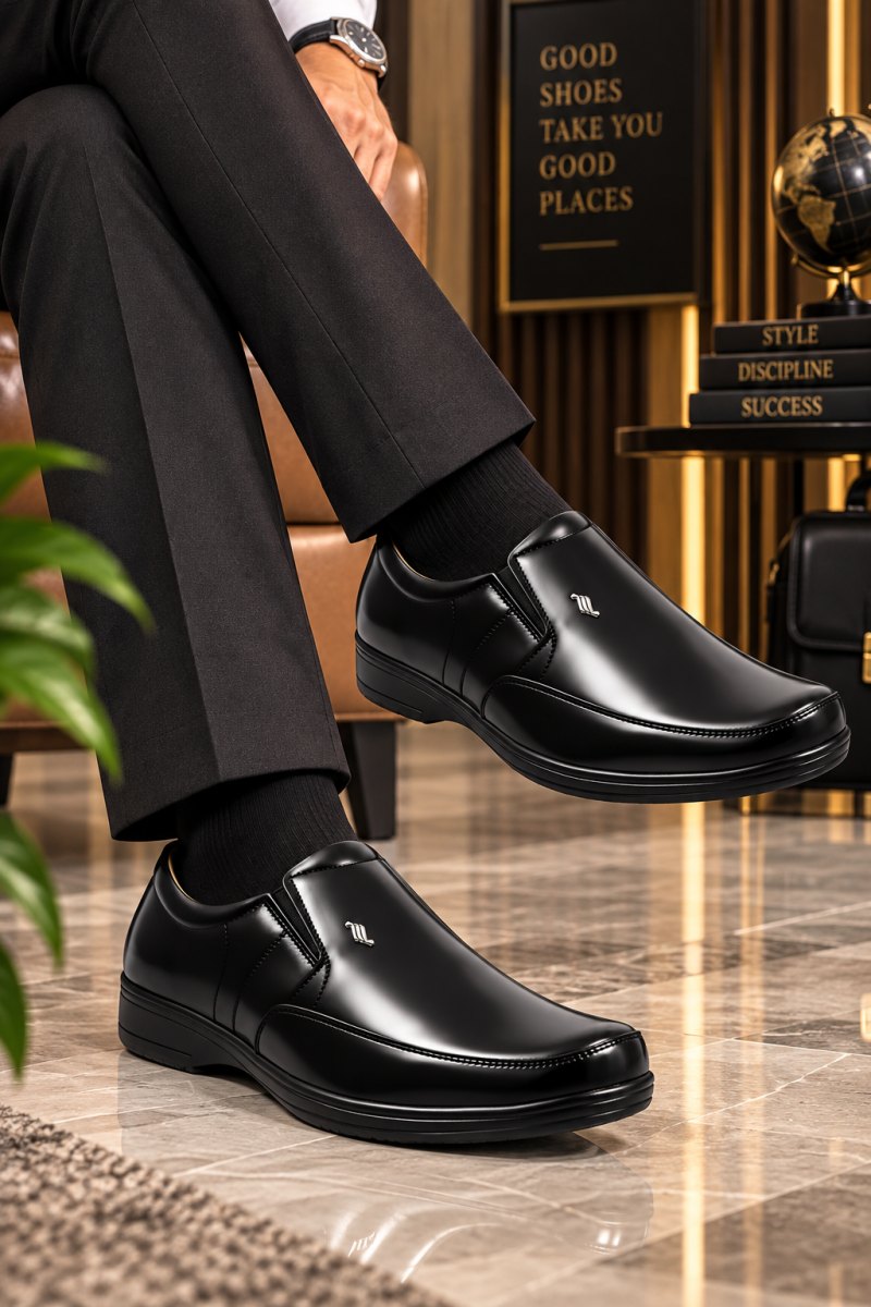 WUGO Men's Black Formal Shoes, FOX-5024-BLK