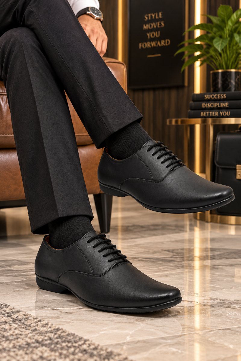 WUGO Men's Black Formal Shoes, FOX1003-BLK