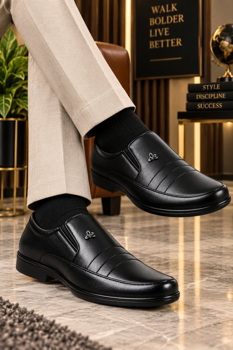 WUGO Men's Black Formal Shoes, FX-1005-BLK