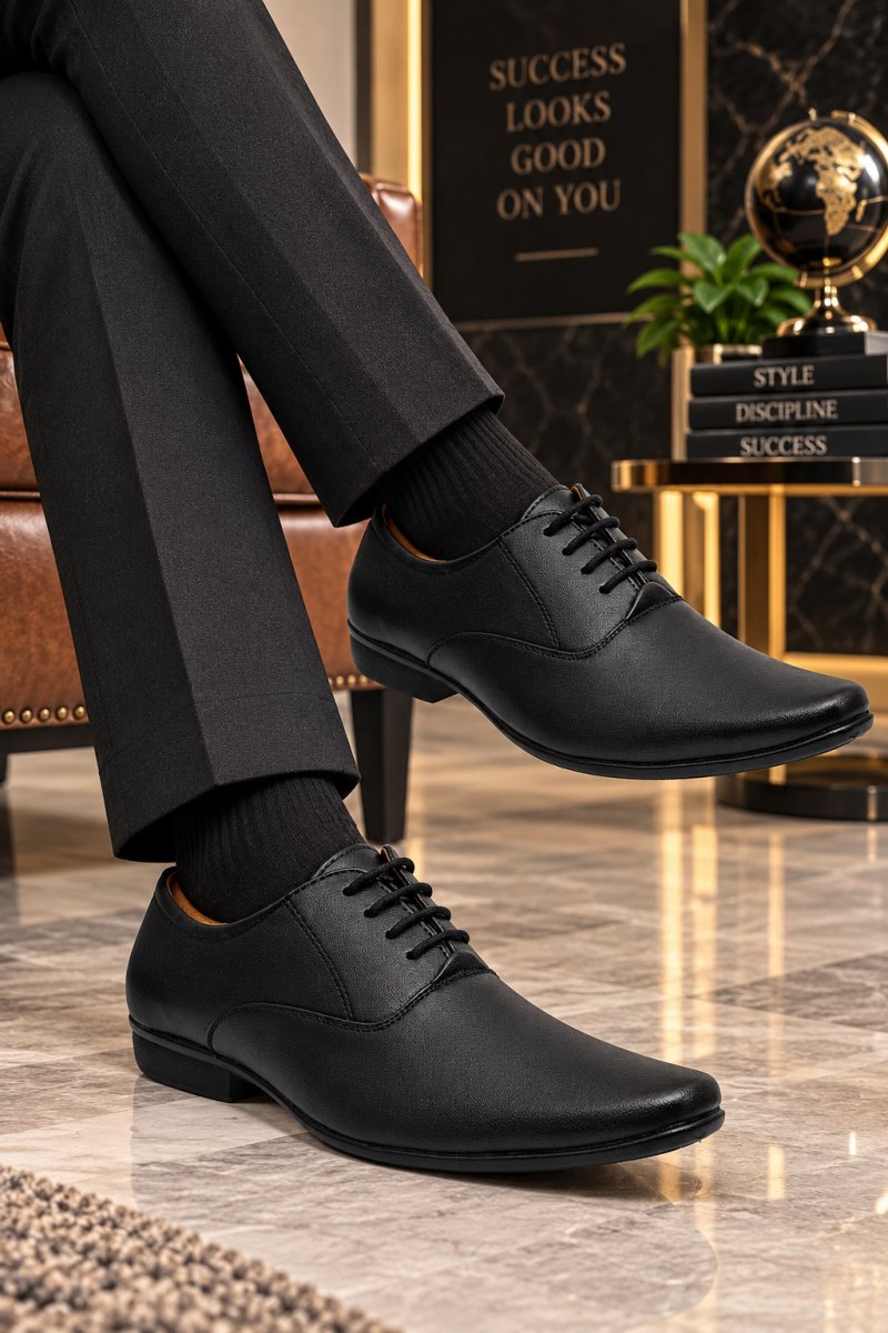 WUGO Men's Black Formal Shoes, FX1003-BLK