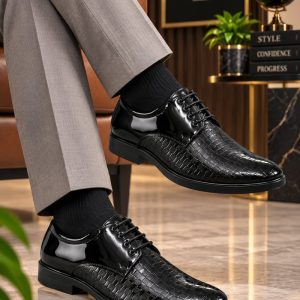 WUGO Men's Black Formal Shoes, FX1004-BLK