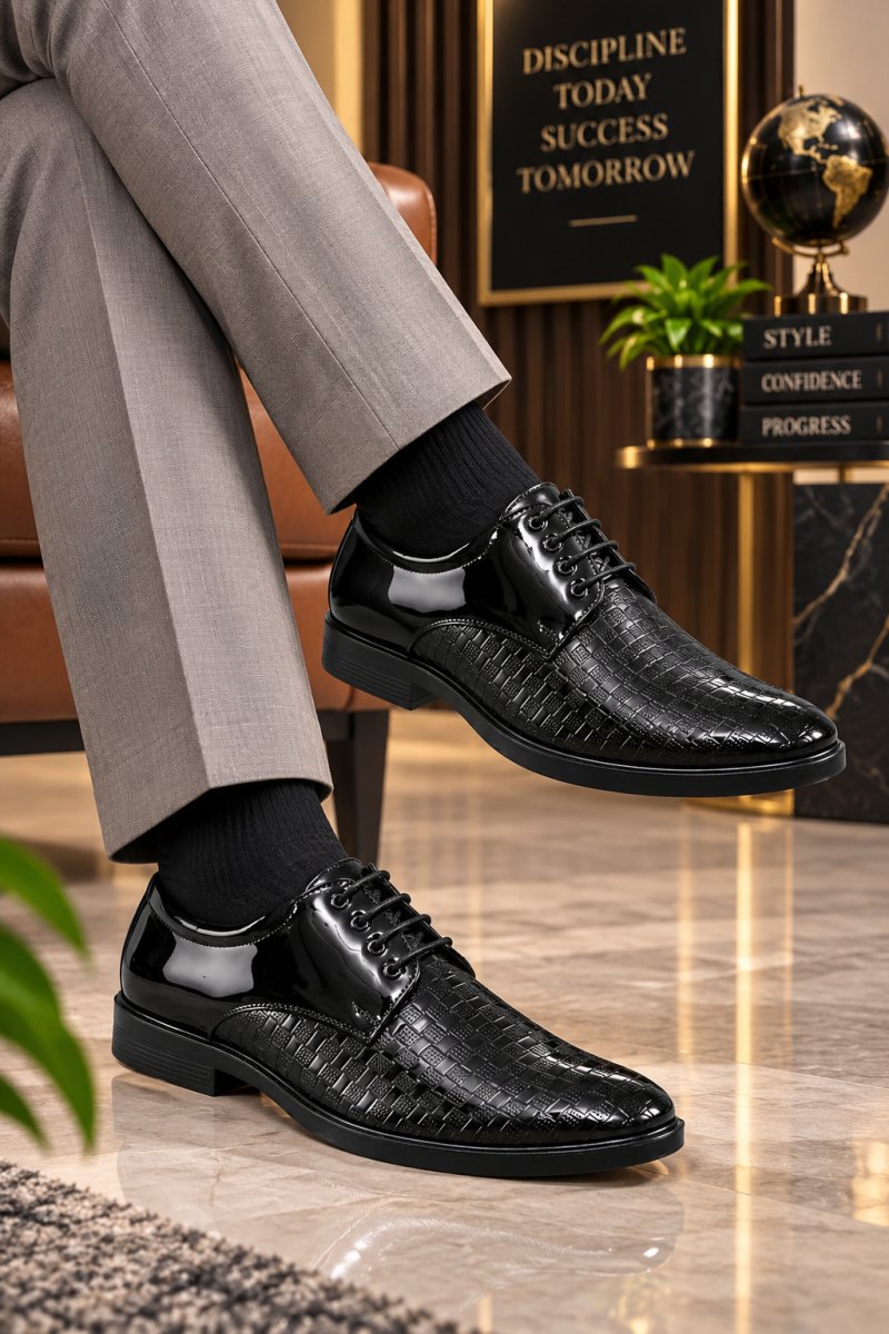 WUGO Men's Black Formal Shoes, FX1004-BLK