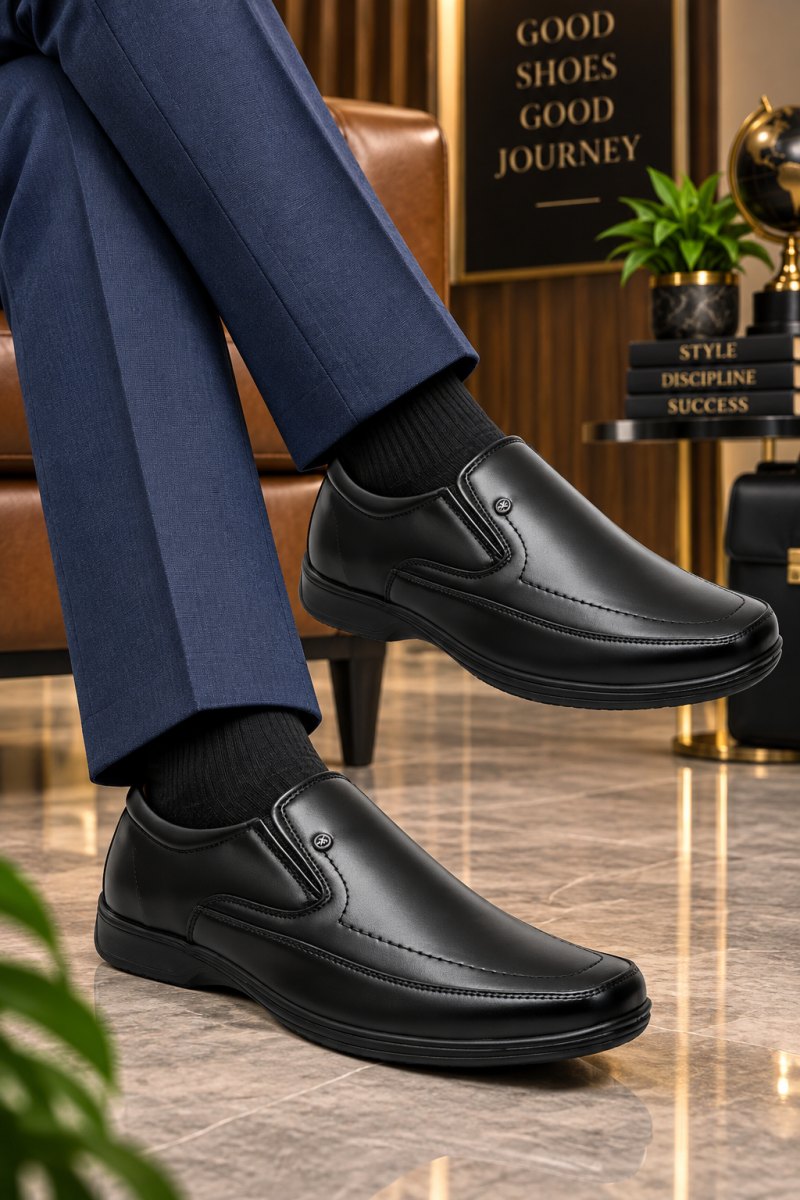 WUGO Men's Black Formal Shoes, GOL-BLACK