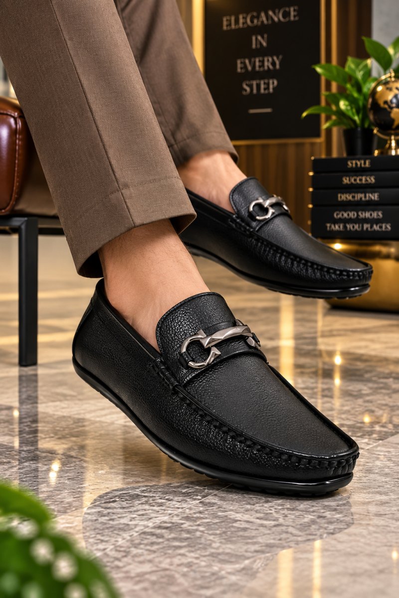 WUGO Men's Black Casual Loafers, LOAFERS MILD-BLK